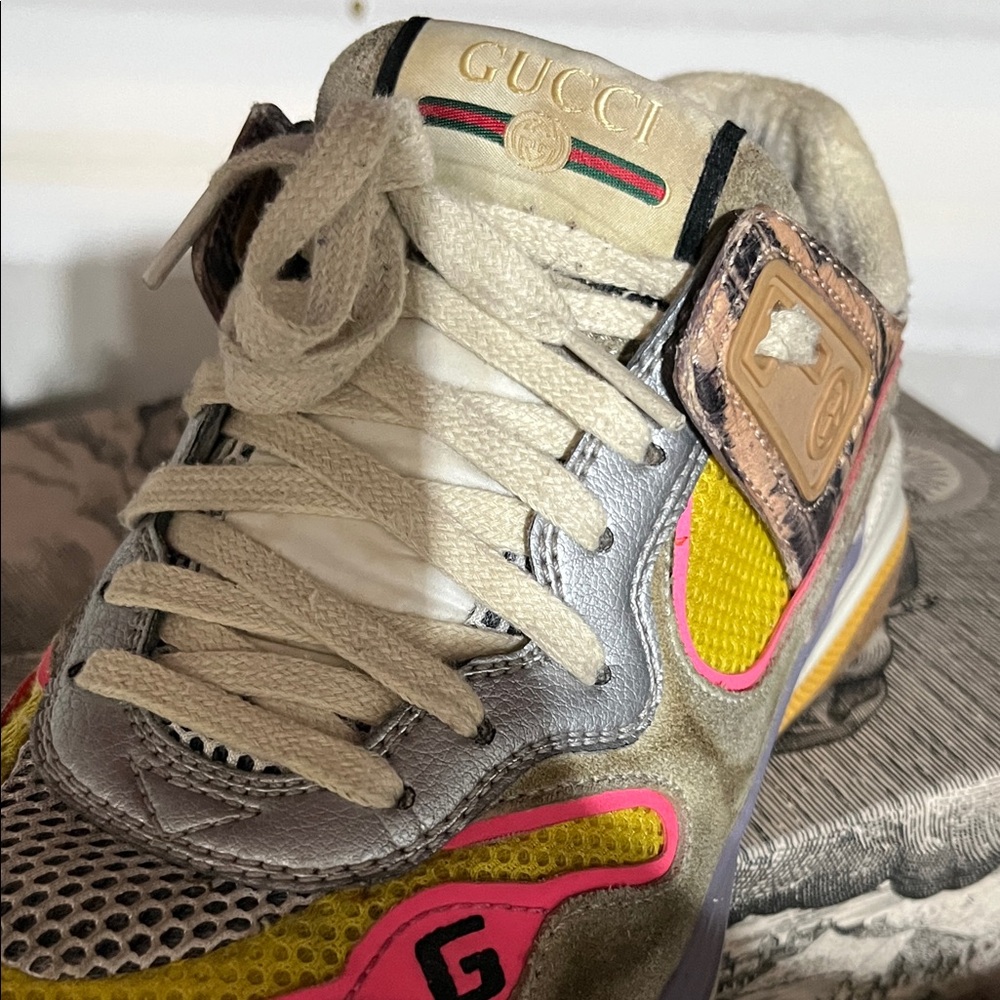 Gucci Women's Pink and Yellow Sneakers - Picture 3 of 13